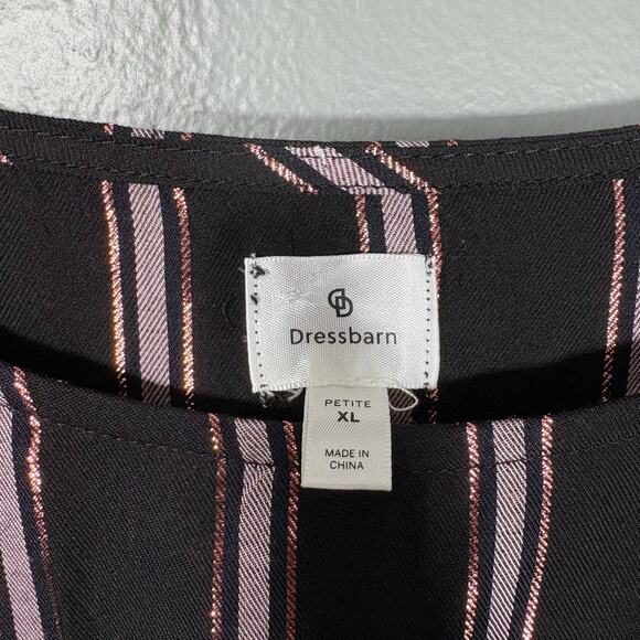 Dressbarn NWT Women's Black Metallic Stripe Tie Front Boho Glam Top - Size XLP - Picture 4 of 6